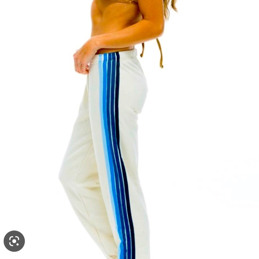 ISO Aviator Nation vintage white // blue 5 stripe sweatpants NOT FOR SALE search